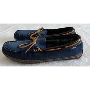 L.L.Bean Men Sz 11 Hand Sewn Flannel Lined Slippers Leather Suede Loafer Preppy